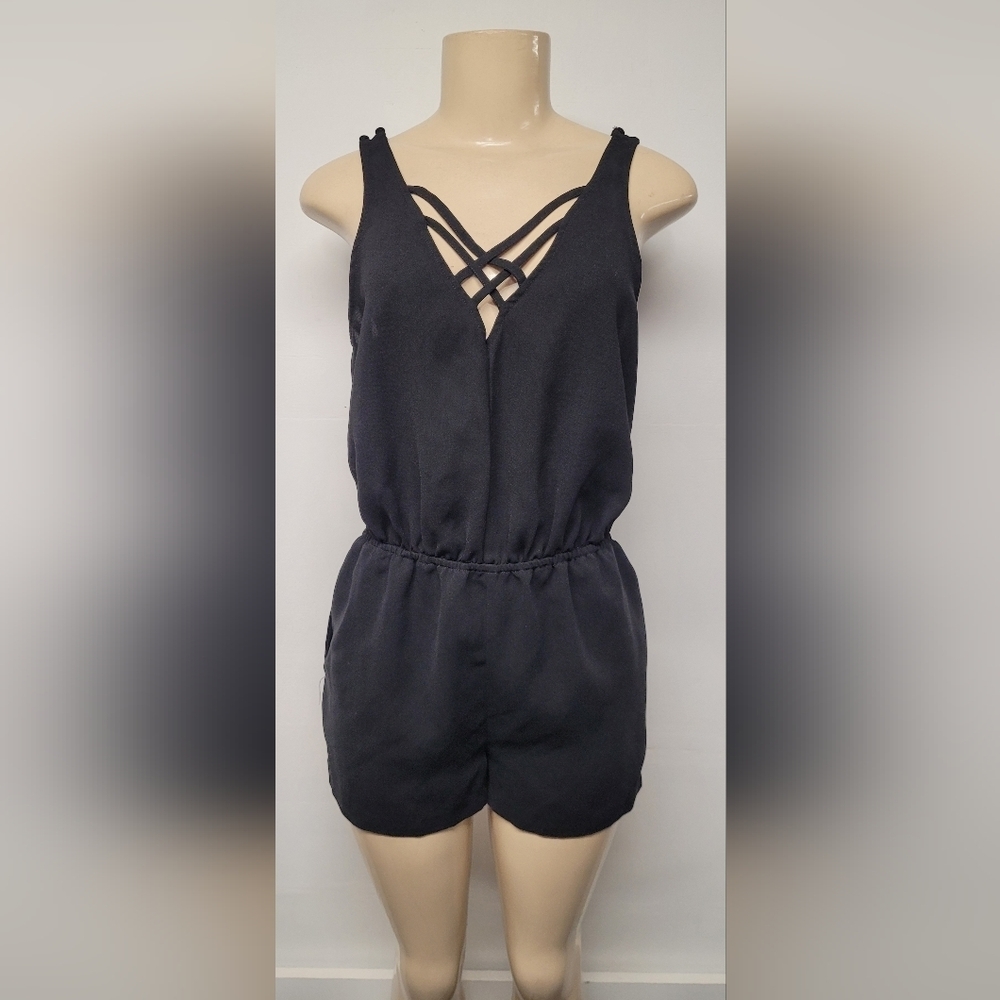 Silence + Noise Black Romper S Crisscross Strappy Top Elastic Waist
